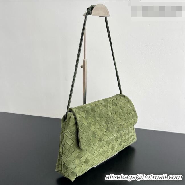 Fashion Discount Bottega Veneta Giorno Shoulder Bag in Intrecciato Suede 857657 Green 2026