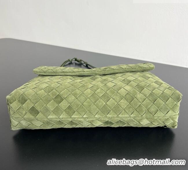 Fashion Discount Bottega Veneta Giorno Shoulder Bag in Intrecciato Suede 857657 Green 2026