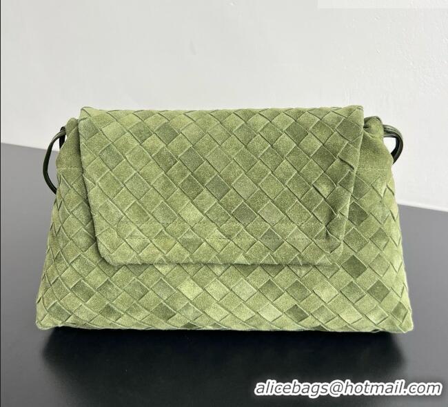 Fashion Discount Bottega Veneta Giorno Shoulder Bag in Intrecciato Suede 857657 Green 2026