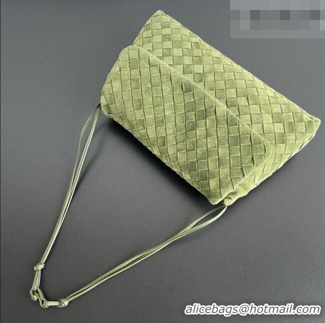Fashion Discount Bottega Veneta Giorno Shoulder Bag in Intrecciato Suede 857657 Green 2026