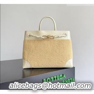 New Cheap Bottega Veneta Medium Andiamo Bag in Raffia Straw and Leather BV082664 Beige/White 2026