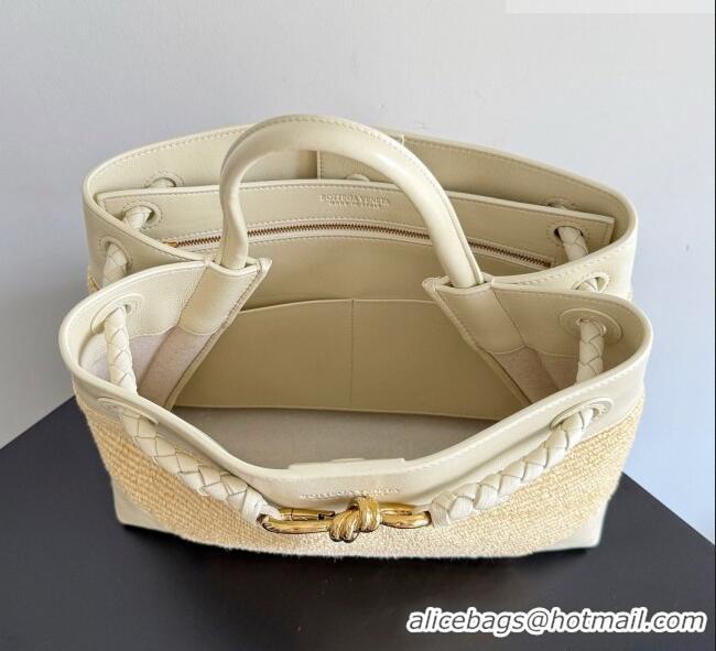New Cheap Bottega Veneta Medium Andiamo Bag in Raffia Straw and Leather BV082664 Beige/White 2026