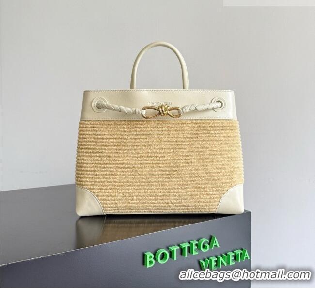 New Cheap Bottega Veneta Medium Andiamo Bag in Raffia Straw and Leather BV082664 Beige/White 2026