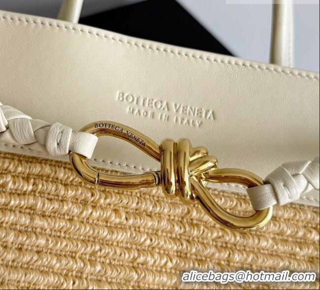 New Cheap Bottega Veneta Medium Andiamo Bag in Raffia Straw and Leather BV082664 Beige/White 2026