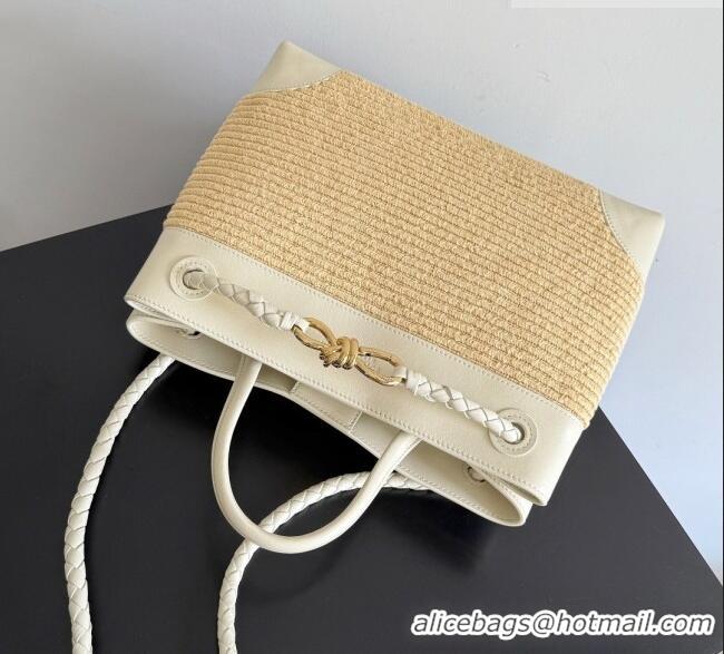 New Cheap Bottega Veneta Medium Andiamo Bag in Raffia Straw and Leather BV082664 Beige/White 2026