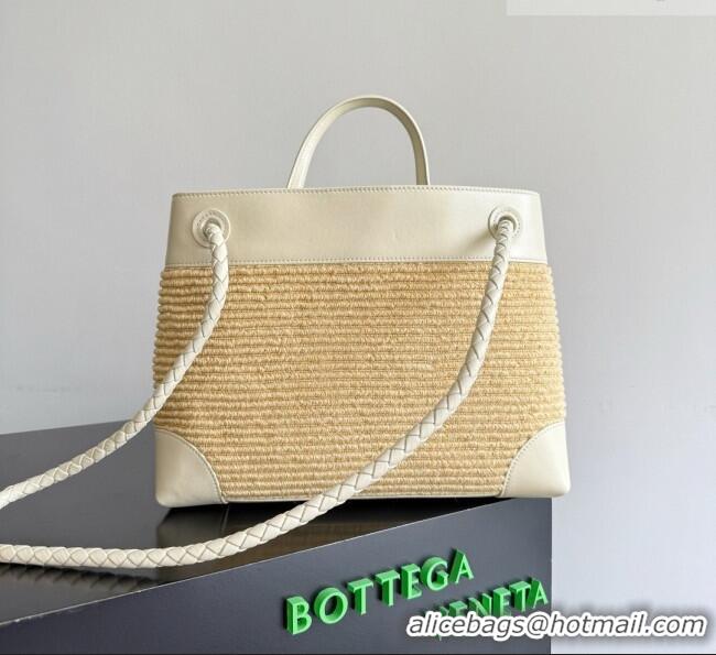 New Cheap Bottega Veneta Medium Andiamo Bag in Raffia Straw and Leather BV082664 Beige/White 2026