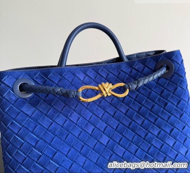 New Discount Bottega Veneta Medium Andiamo Bag in Intrecciato Suede BV082667 Blue 2026