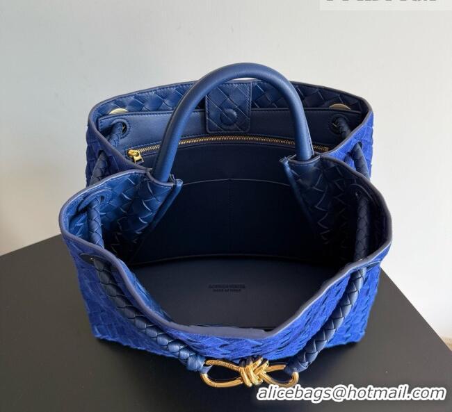 New Discount Bottega Veneta Medium Andiamo Bag in Intrecciato Suede BV082667 Blue 2026