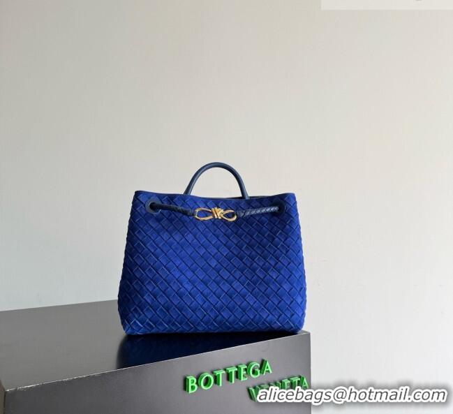 New Discount Bottega Veneta Medium Andiamo Bag in Intrecciato Suede BV082667 Blue 2026