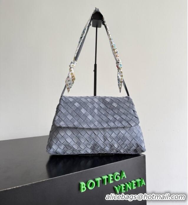 High Quality Bottega Veneta Giorno Shoulder Bag in Intrecciato Suede 857657 Grey 2026