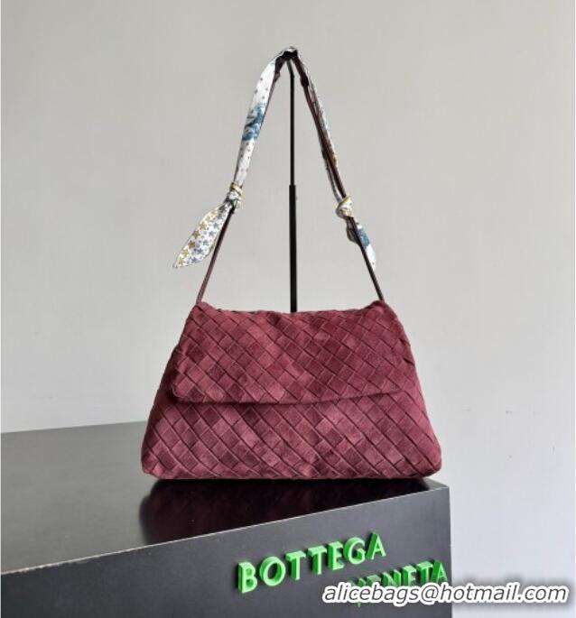 Well Crafted Bottega Veneta Giorno Shoulder Bag in Intrecciato Suede 857657 Burgundy 2026