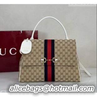Top Design Gucci Paparazzo Large Top Handle Bag in Sand and dark brown GG Canvas 875019 White 2026