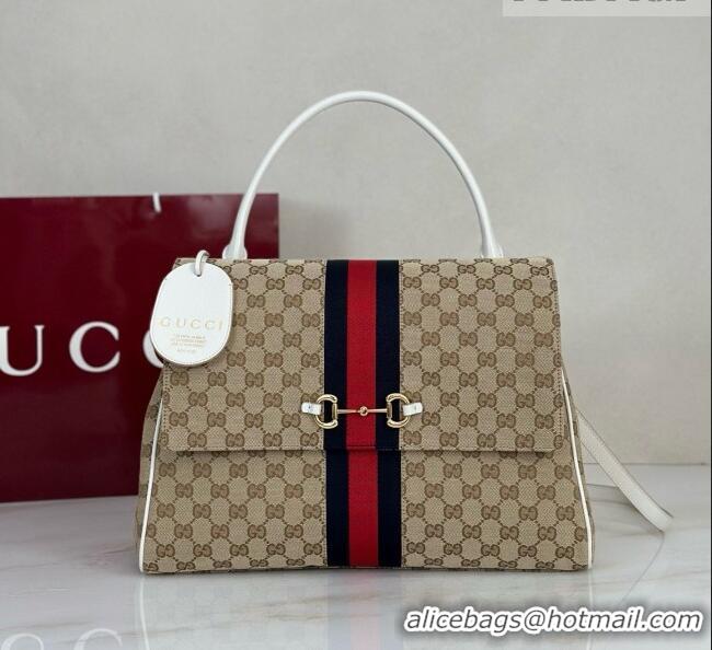 Top Design Gucci Paparazzo Large Top Handle Bag in Sand and dark brown GG Canvas 875019 White 2026