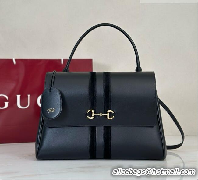 Good Discount Gucci Paparazzo Large Top Handle Bag in Calfskin & Suede 875019 Black 2026