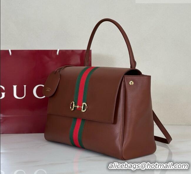 Buy Cheapest Gucci Paparazzo Large Top Handle Bag in Brown Calfskin & Web 875019 2026