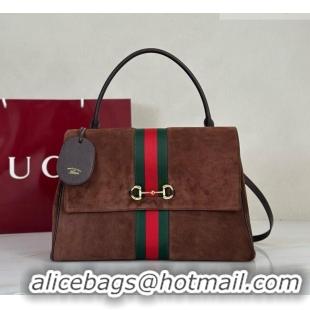 Famous Brand Gucci Paparazzo Large Top Handle Bag in Dark Brown Suede 875019 2026
