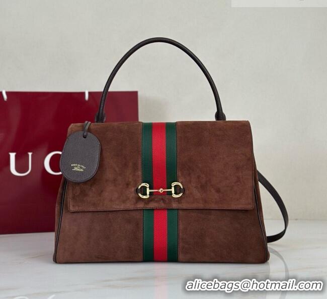 Famous Brand Gucci Paparazzo Large Top Handle Bag in Dark Brown Suede 875019 2026
