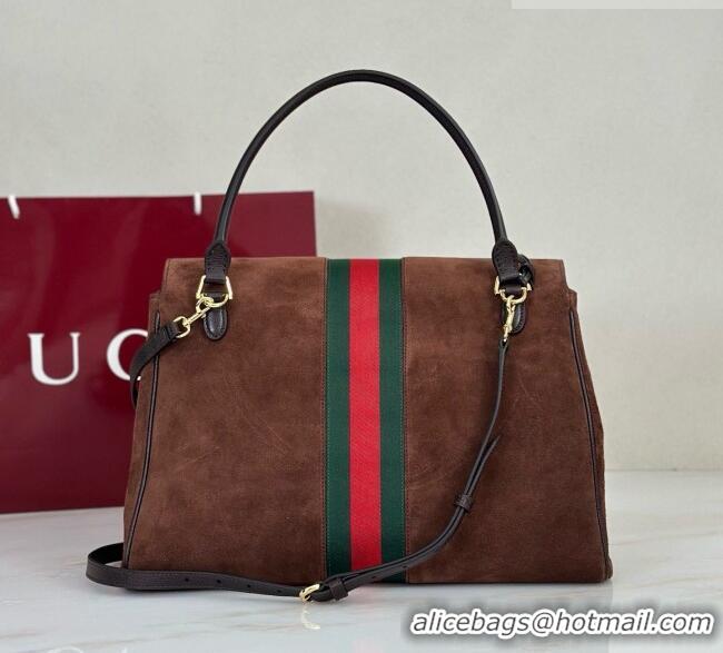 Famous Brand Gucci Paparazzo Large Top Handle Bag in Dark Brown Suede 875019 2026