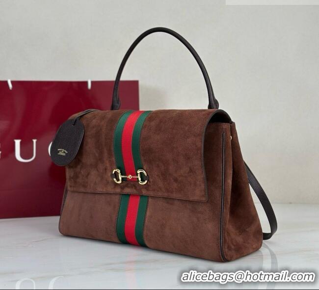 Famous Brand Gucci Paparazzo Large Top Handle Bag in Dark Brown Suede 875019 2026