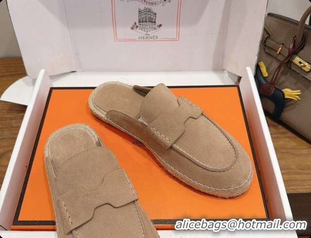 Best Quality Hermes Nil Espadrilles Mules in Camel Suede Calfskin H091550 2026
