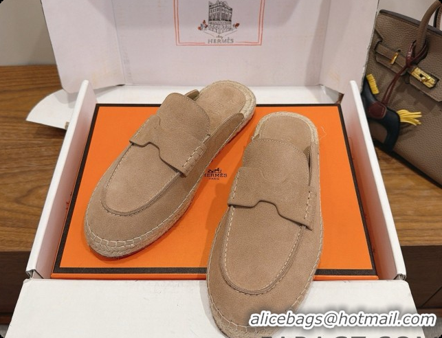 Best Quality Hermes Nil Espadrilles Mules in Camel Suede Calfskin H091550 2026