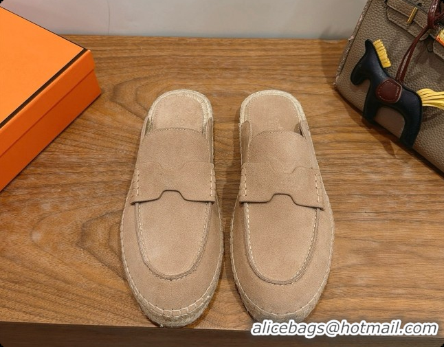 Best Quality Hermes Nil Espadrilles Mules in Camel Suede Calfskin H091550 2026