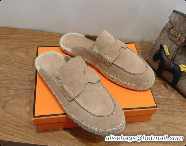 Best Quality Hermes Nil Espadrilles Mules in Camel Suede Calfskin H091550 2026
