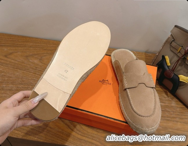 Best Quality Hermes Nil Espadrilles Mules in Camel Suede Calfskin H091550 2026