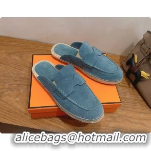 Top Quality Hermes Nil Espadrilles Mules in Blue Suede Calfskin H091551 2026