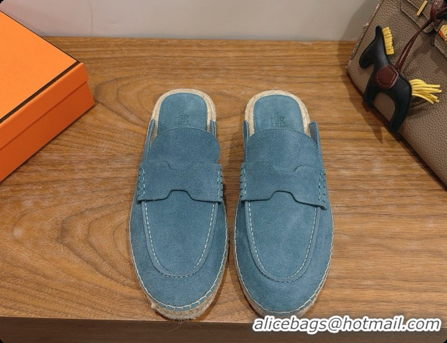 Top Quality Hermes Nil Espadrilles Mules in Blue Suede Calfskin H091551 2026