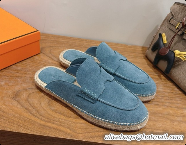 Top Quality Hermes Nil Espadrilles Mules in Blue Suede Calfskin H091551 2026