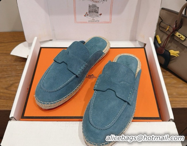 Top Quality Hermes Nil Espadrilles Mules in Blue Suede Calfskin H091551 2026