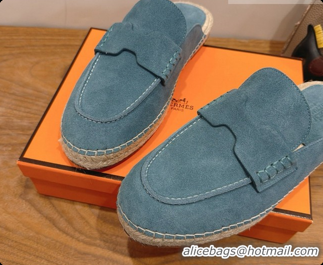 Top Quality Hermes Nil Espadrilles Mules in Blue Suede Calfskin H091551 2026