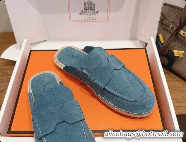 Top Quality Hermes Nil Espadrilles Mules in Blue Suede Calfskin H091551 2026