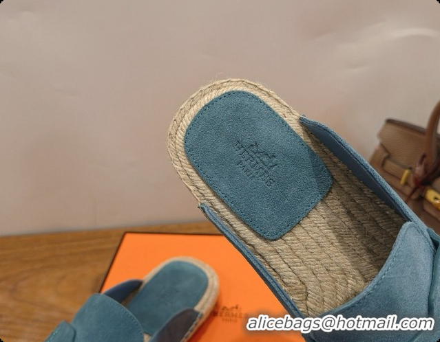 Top Quality Hermes Nil Espadrilles Mules in Blue Suede Calfskin H091551 2026