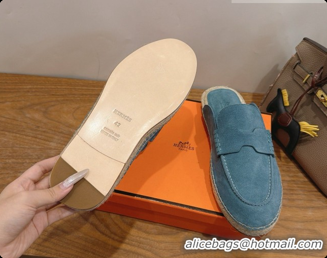 Top Quality Hermes Nil Espadrilles Mules in Blue Suede Calfskin H091551 2026