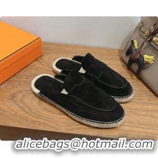 Top Quality Hermes Nil Espadrilles Mules in Black Suede Calfskin H091552 2026