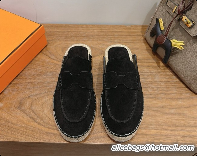 Top Quality Hermes Nil Espadrilles Mules in Black Suede Calfskin H091552 2026