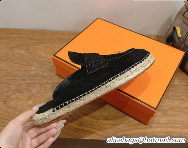 Top Quality Hermes Nil Espadrilles Mules in Black Suede Calfskin H091552 2026
