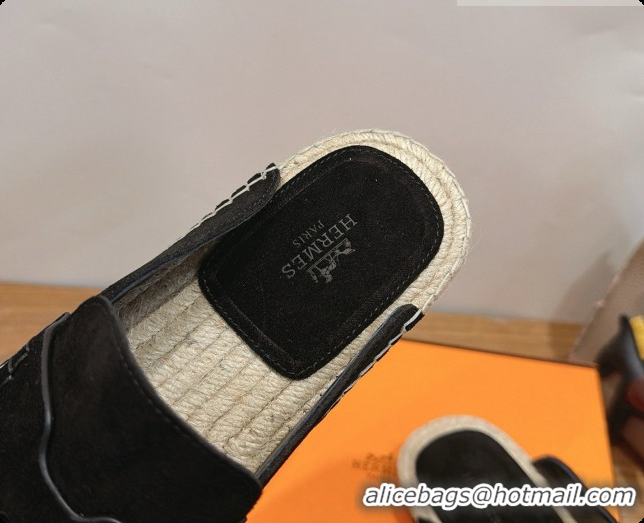 Top Quality Hermes Nil Espadrilles Mules in Black Suede Calfskin H091552 2026