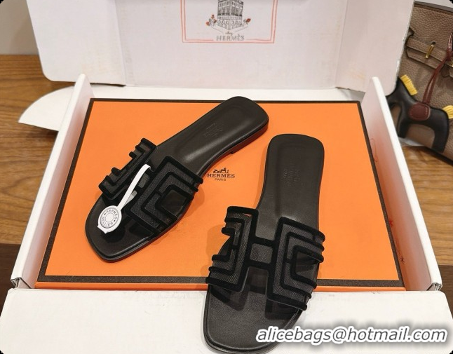Stylish Hermes Oran Sandals H091553 Black 2026