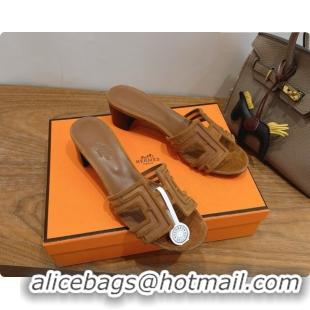 Best Grade Hermes Oasis Sandals in Suede & Mesh 4.5cm Heel H091560 Brown 2026