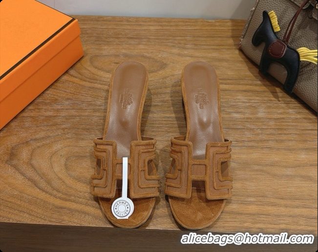 Best Grade Hermes Oasis Sandals in Suede & Mesh 4.5cm Heel H091560 Brown 2026