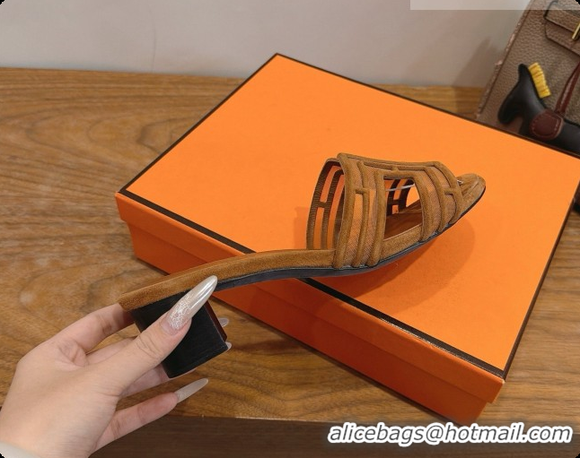 Best Grade Hermes Oasis Sandals in Suede & Mesh 4.5cm Heel H091560 Brown 2026