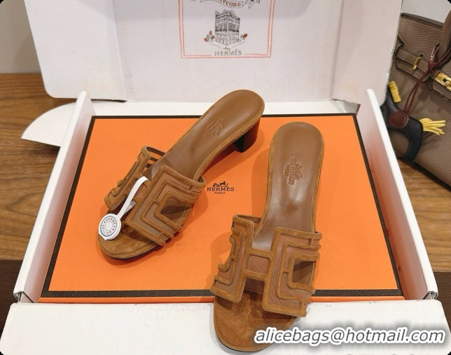 Best Grade Hermes Oasis Sandals in Suede & Mesh 4.5cm Heel H091560 Brown 2026