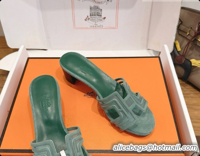 Duplicate Hermes Oasis Sandals in Suede & Mesh 4.5cm Heel H091561 Green 2026