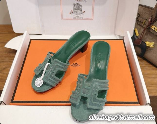 Duplicate Hermes Oasis Sandals in Suede & Mesh 4.5cm Heel H091561 Green 2026