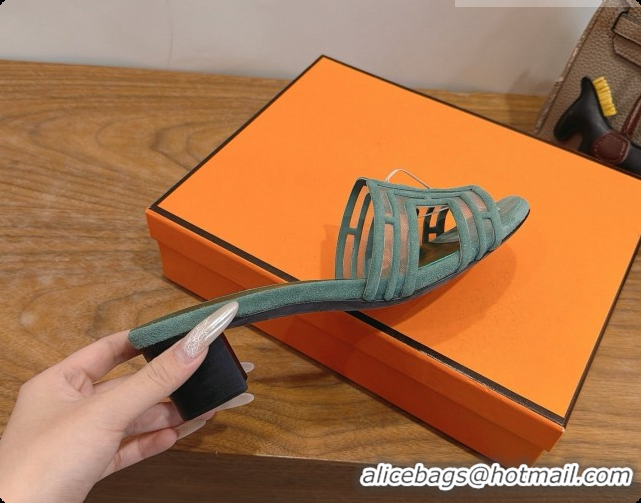 Duplicate Hermes Oasis Sandals in Suede & Mesh 4.5cm Heel H091561 Green 2026