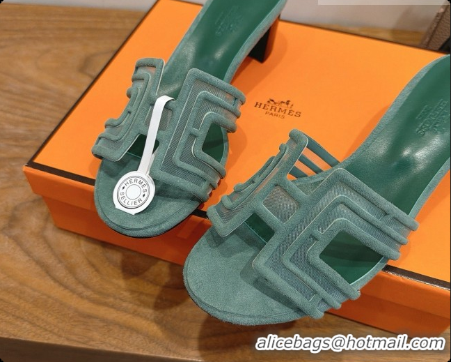 Duplicate Hermes Oasis Sandals in Suede & Mesh 4.5cm Heel H091561 Green 2026