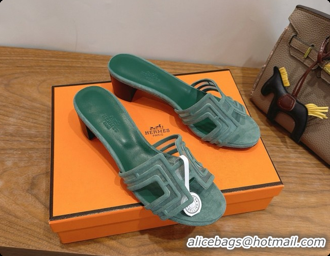 Duplicate Hermes Oasis Sandals in Suede & Mesh 4.5cm Heel H091561 Green 2026